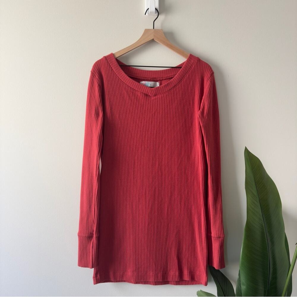 Free People FP Beach Ribbed Long Sleeve Tunic Cotton Stretch Casual oversized M